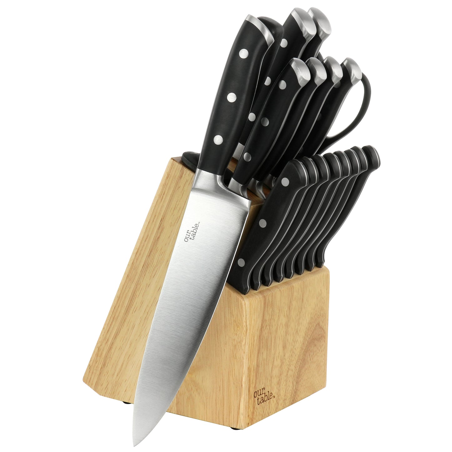 Our Table 18 Piece Stainless Steel Forged Triple Riveted Cutlery Block Set in Black