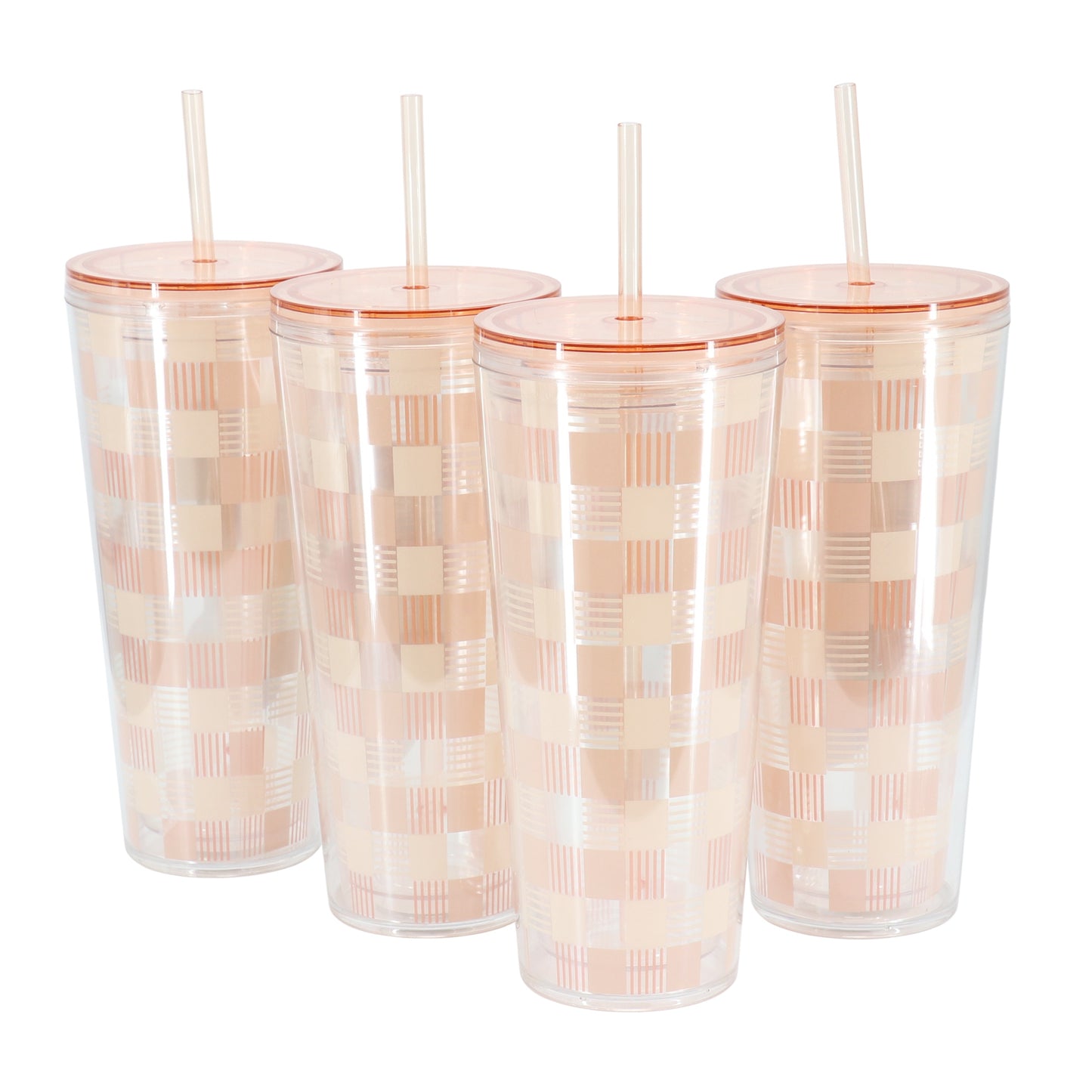 Mr. Coffee Modern Euphoria 4 Piece 23 Ounce Plastic Tumbler with Straw and Lid Set in Pink