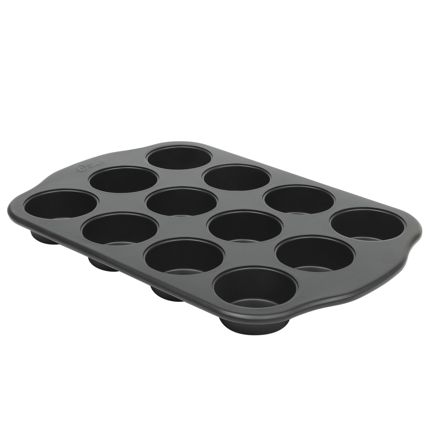 Oster Teston Platinum Collection 12-Cup Nonstick Carbon Steel Muffin Pan in Matte Black