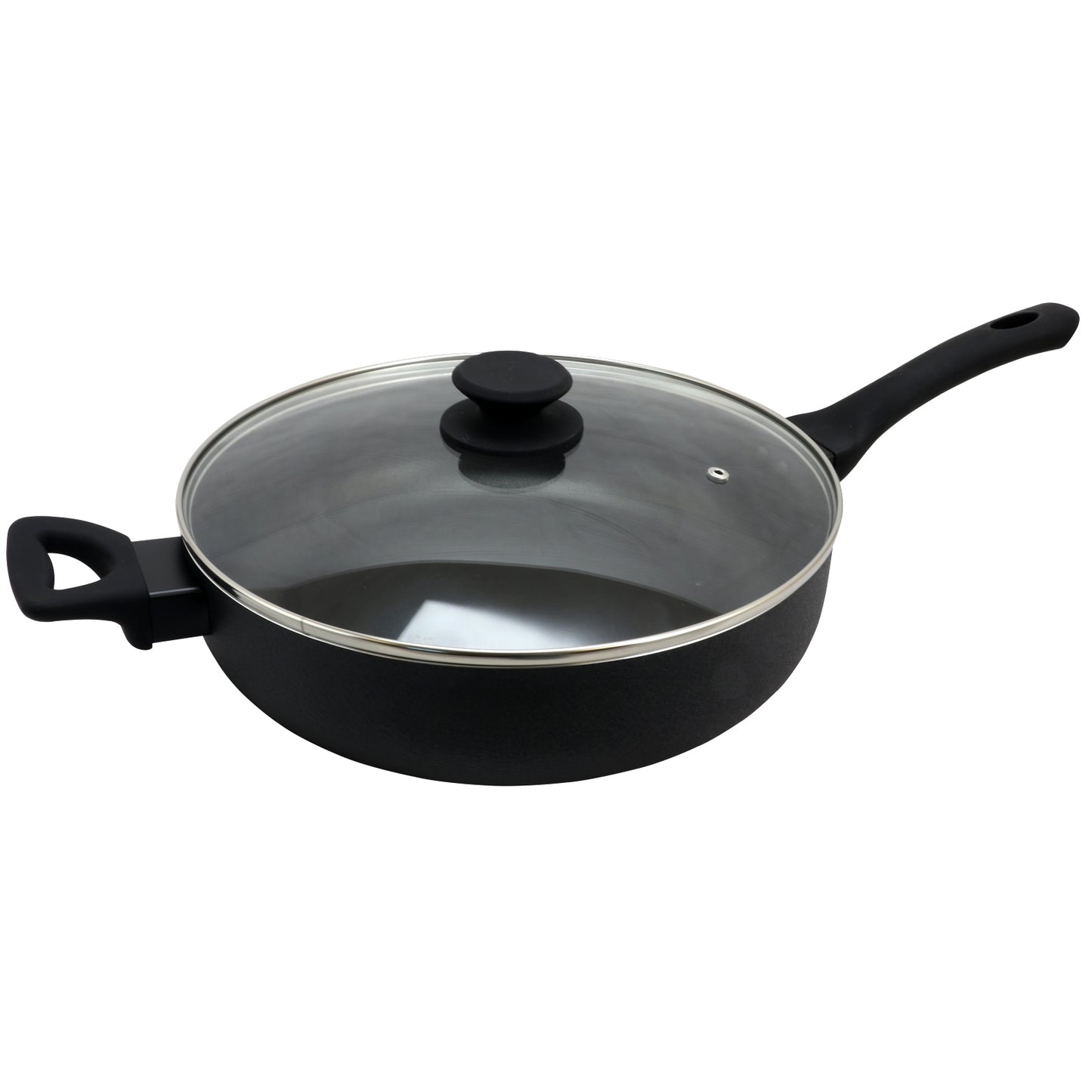 Oster Ashford 5 Quart Aluminum Saut Pan with Tempered Glass Lid in Black