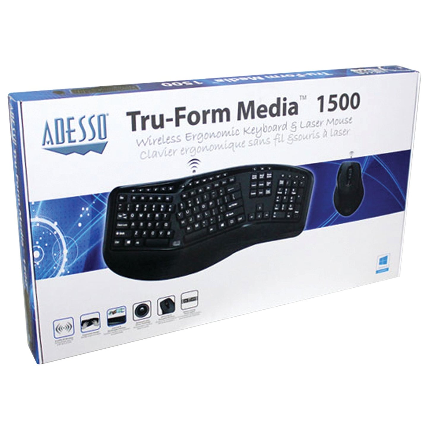 Adesso WKB-1500GB Tru-Form Media 1500 Wireless Ergonomic Keyboard & Laser Mouse