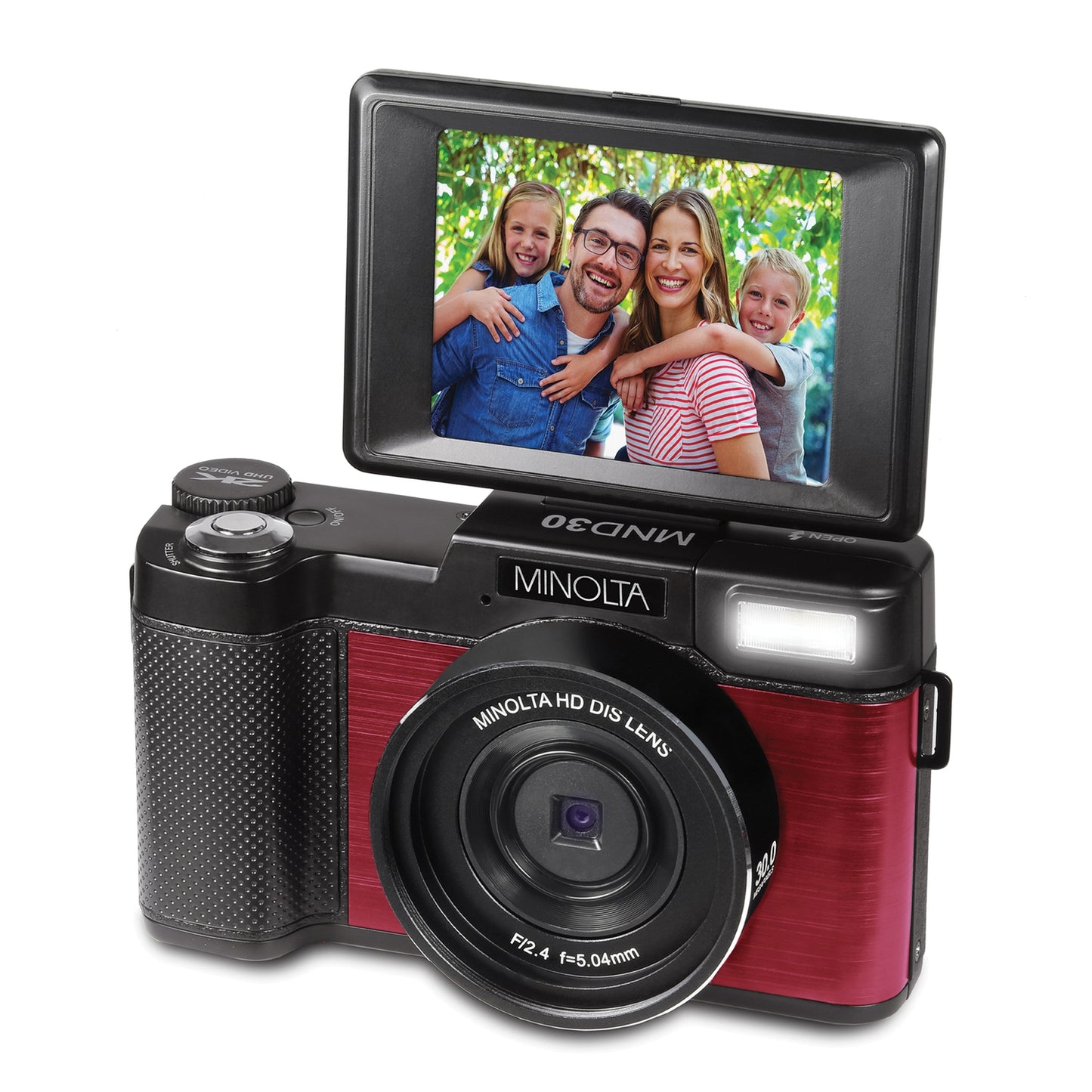 Minolta MND30-R MND30 4x Digital Zoom 30 MP/2.7K Quad HD Digital Camera (Red)