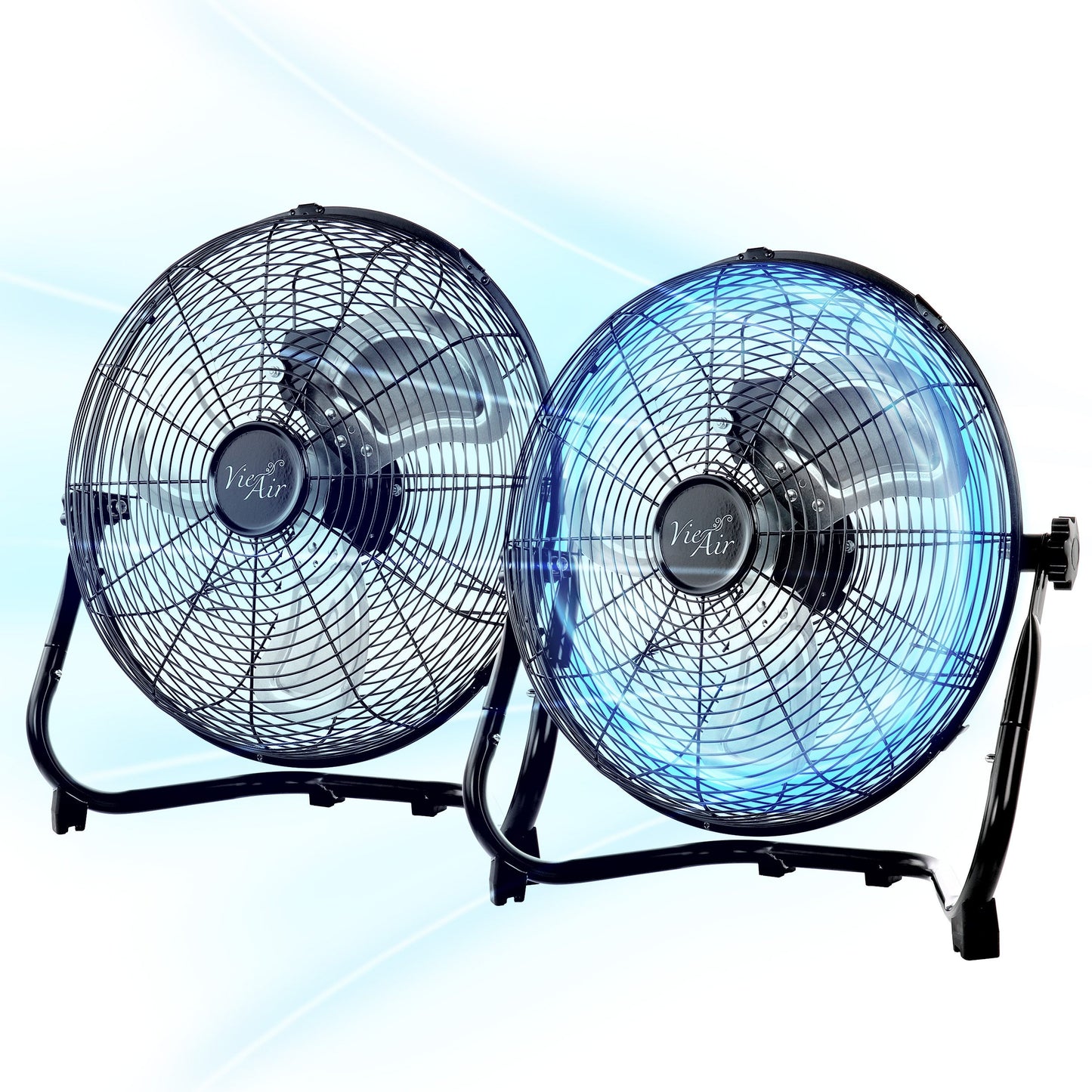 Vie Air Twin 12 Inch High Velocity All Metal Tilting 3 Speed Floor Fan in Black