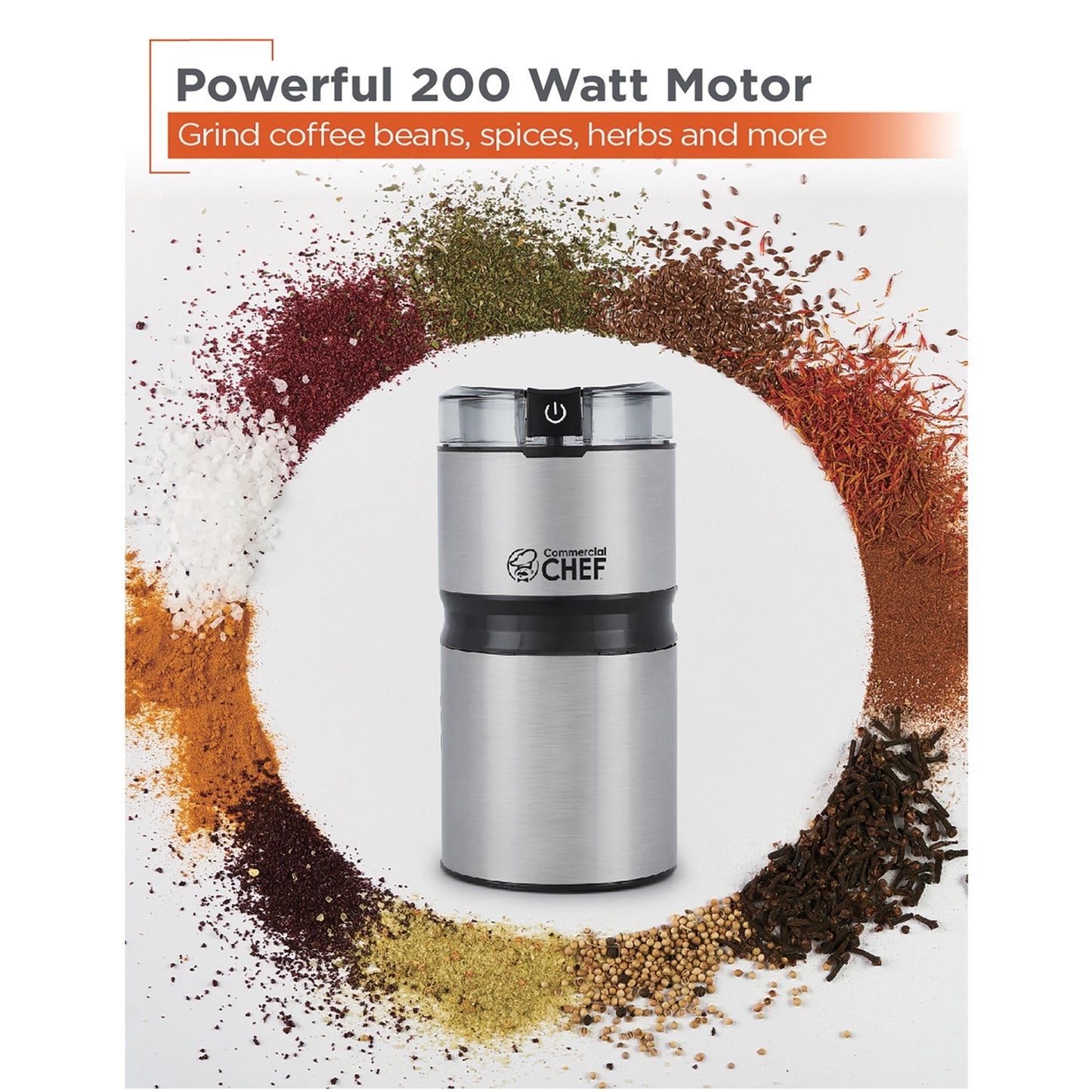Commercial Chef CHCG21SSA6 2.1-Oz. Electric Stainless Steel Coffee Grinder