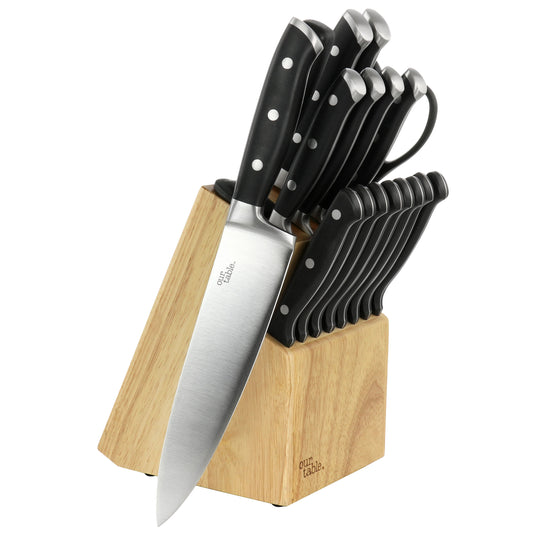 Our Table 18 Piece Stainless Steel Forged Triple Riveted Cutlery Block Set in Black