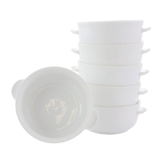 Our Table Simply White 6 Piece 5.5 Inch Porcelain Double Handle Bistro Bowl Set