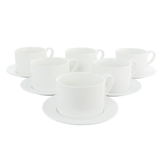 Our Table Simply White 6 Piece 3.75 Inch Porcelain Cups With Saucers Set