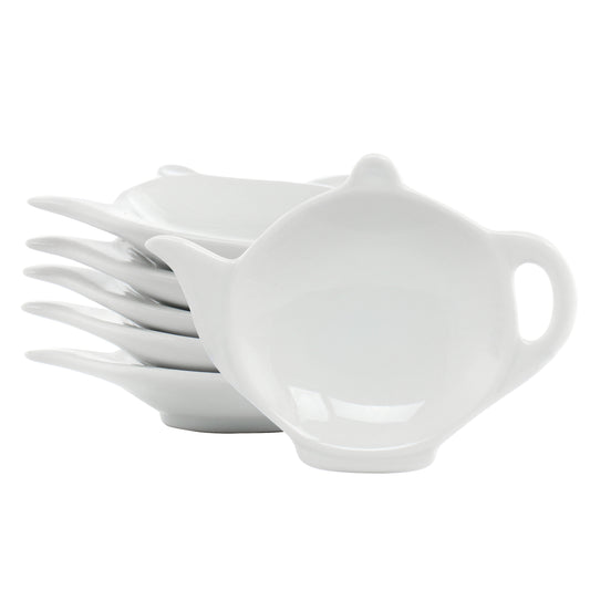 Our Table Simply White 6 Piece Teapot Ceramic Tea Bag Caddy Dish Set in White