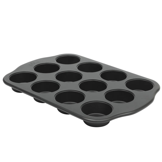 Oster Teston Platinum Collection 12-Cup Nonstick Carbon Steel Muffin Pan in Matte Black