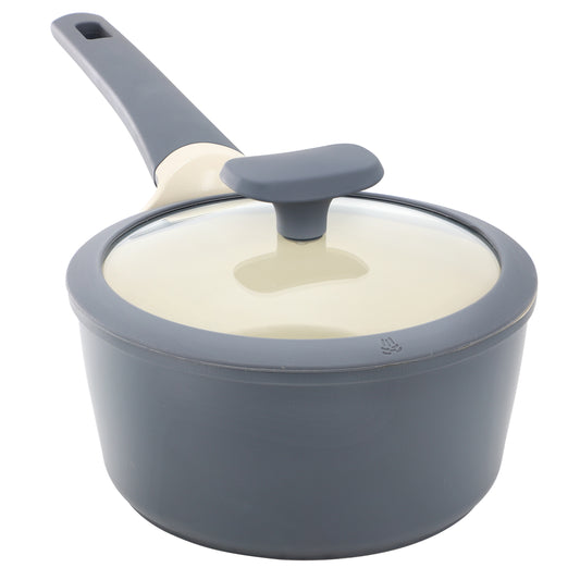 Oster Rooney 2 Quart Ceramic Nonstick Aluminum Saucepan in Gray with Lid