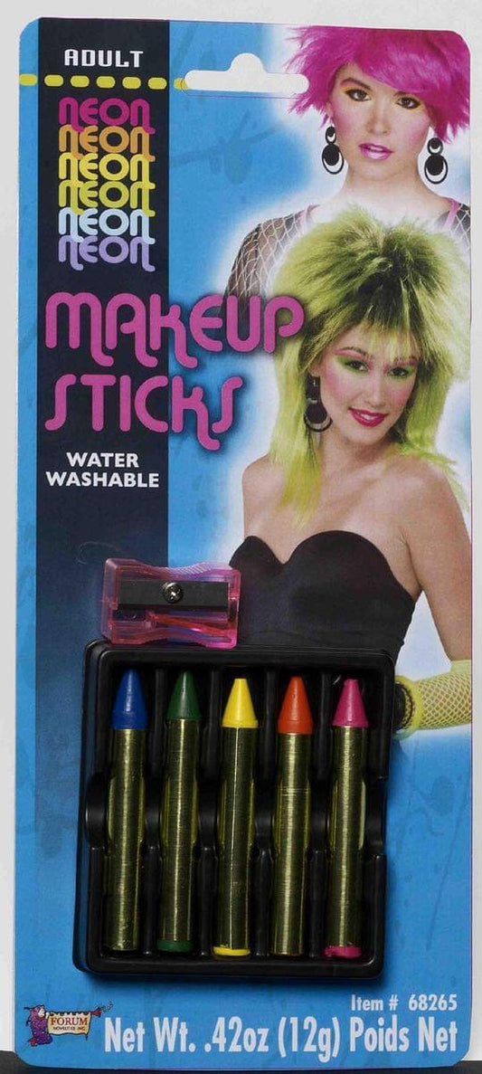 80's Punk Multicolored Neon Makeup Sticks Costume Accessory One Size