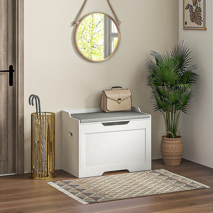  103 Liter Aufbewahrungstruhe, Stauraum-Sitzbank mit Sicherheitsscharnier, Sitzkissen, für verschiedene Zimmer, Weiß