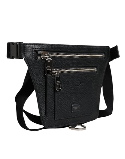 Black Calfskin Logo Plaque Belt Waist Men Fanny Pack Bag