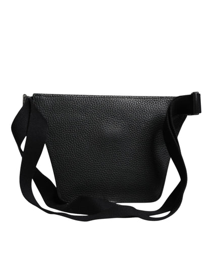 Black Calfskin Logo Plaque Belt Waist Men Fanny Pack Bag