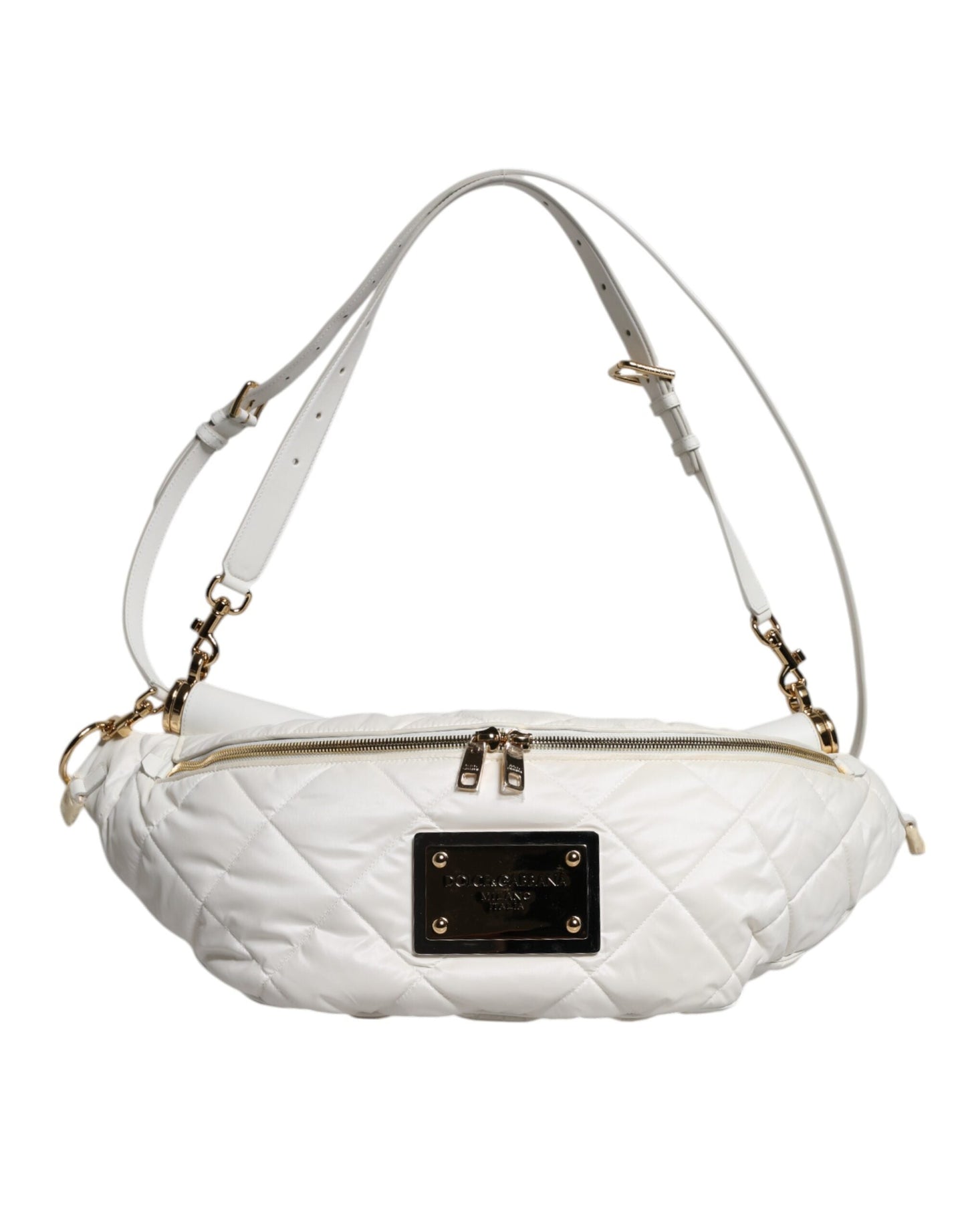 White Quilted Logo Plaque Belt Waist Fanny Pack Bag