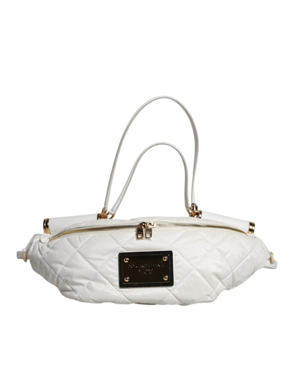 White Quilted Logo Plaque Belt Waist Fanny Pack Bag