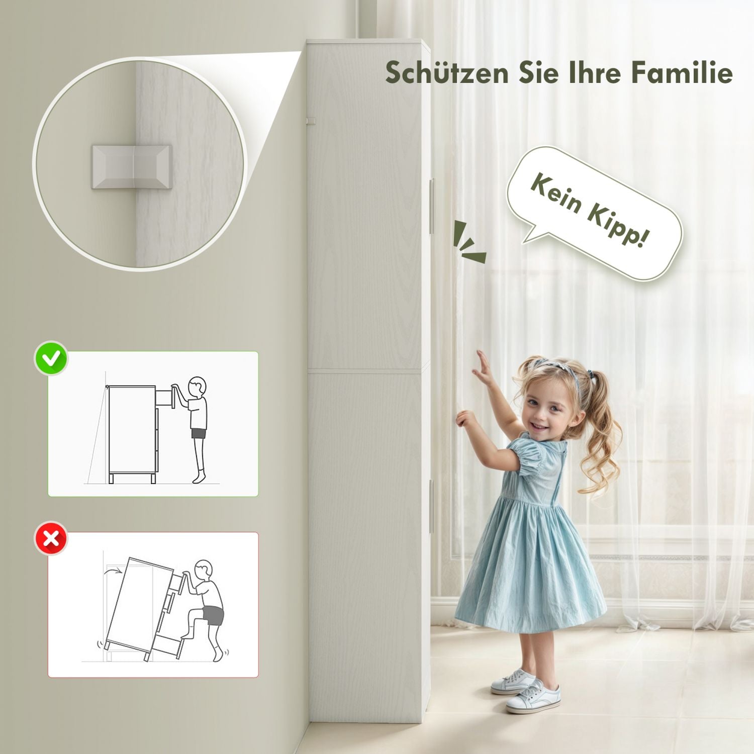  180 cm hoher Badezimmerschrank, schmaler Badschrank mit 2 Türen, 4 verstellbare Regale, Spanplatte, MDF, Weiß