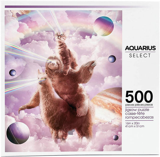 Random Galaxy Laser Eyes Cat Sloth Llama 500 Piece Jigsaw Puzzle