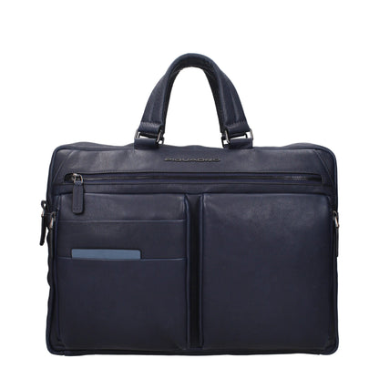 Blue Leather Business And Laptop Bag