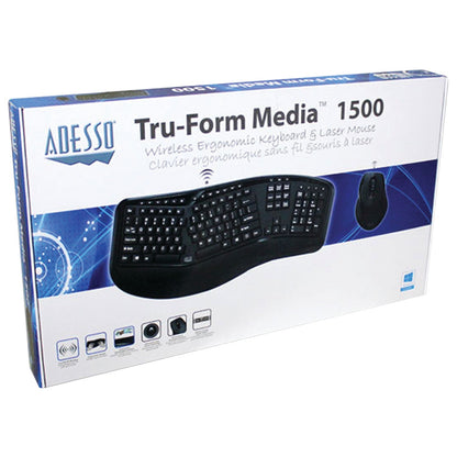 Adesso WKB-1500GB Tru-Form Media 1500 Wireless Ergonomic Keyboard & Laser Mouse
