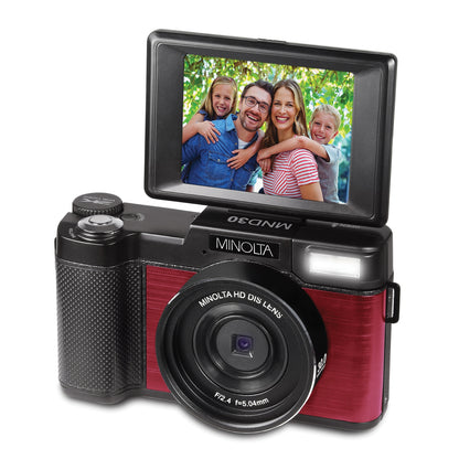 Minolta MND30-R MND30 4x Digital Zoom 30 MP/2.7K Quad HD Digital Camera (Red)