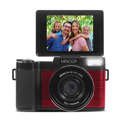 Minolta MND30-R MND30 4x Digital Zoom 30 MP/2.7K Quad HD Digital Camera (Red)