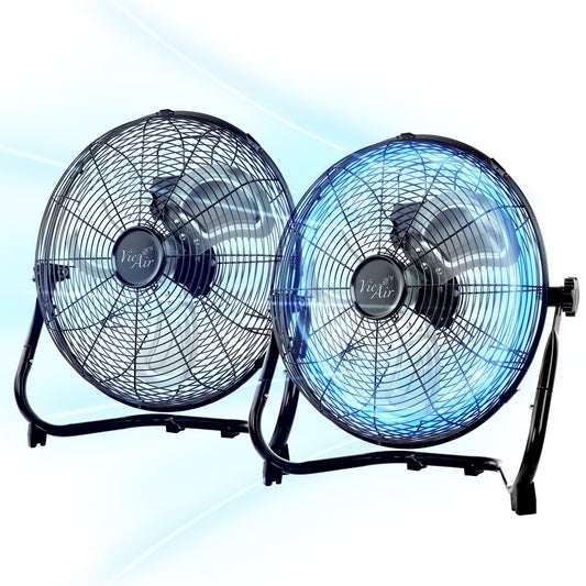 Vie Air Twin 12 Inch High Velocity All Metal Tilting 3 Speed Floor Fan in Black