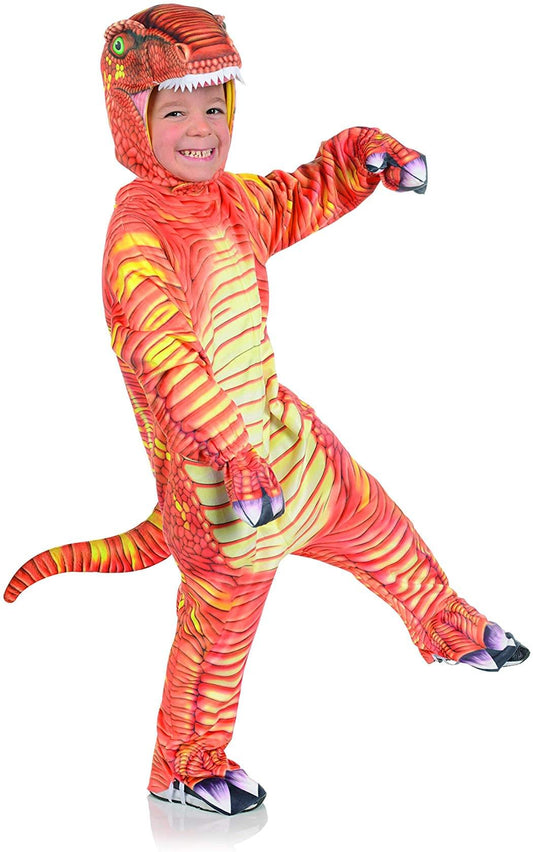 Orange T-Rex Printed Child Costume Jumpsuit | Medium